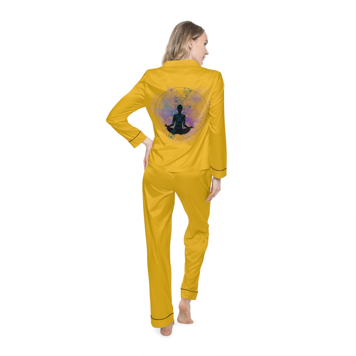 FLOWER OF LIFE GOLD Women's Satin Pajamas (AOP)