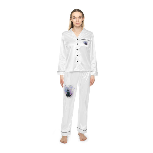 FLOWER OF LIFE WHITE Women's Satin Pajamas (AOP)