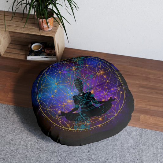 Flower of life Tufted Floor Pillow, Round